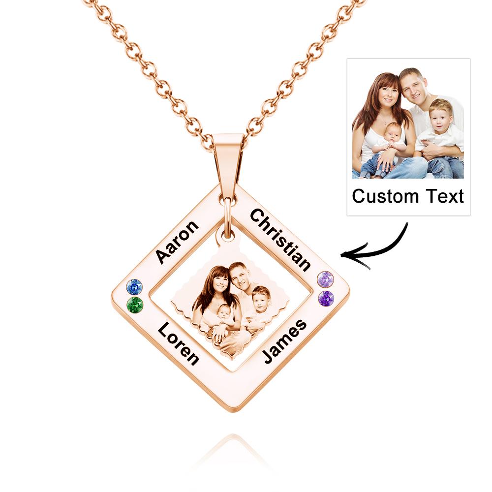 Any Phtos - Personalized Photo Engraved Necklace Square Multi-name