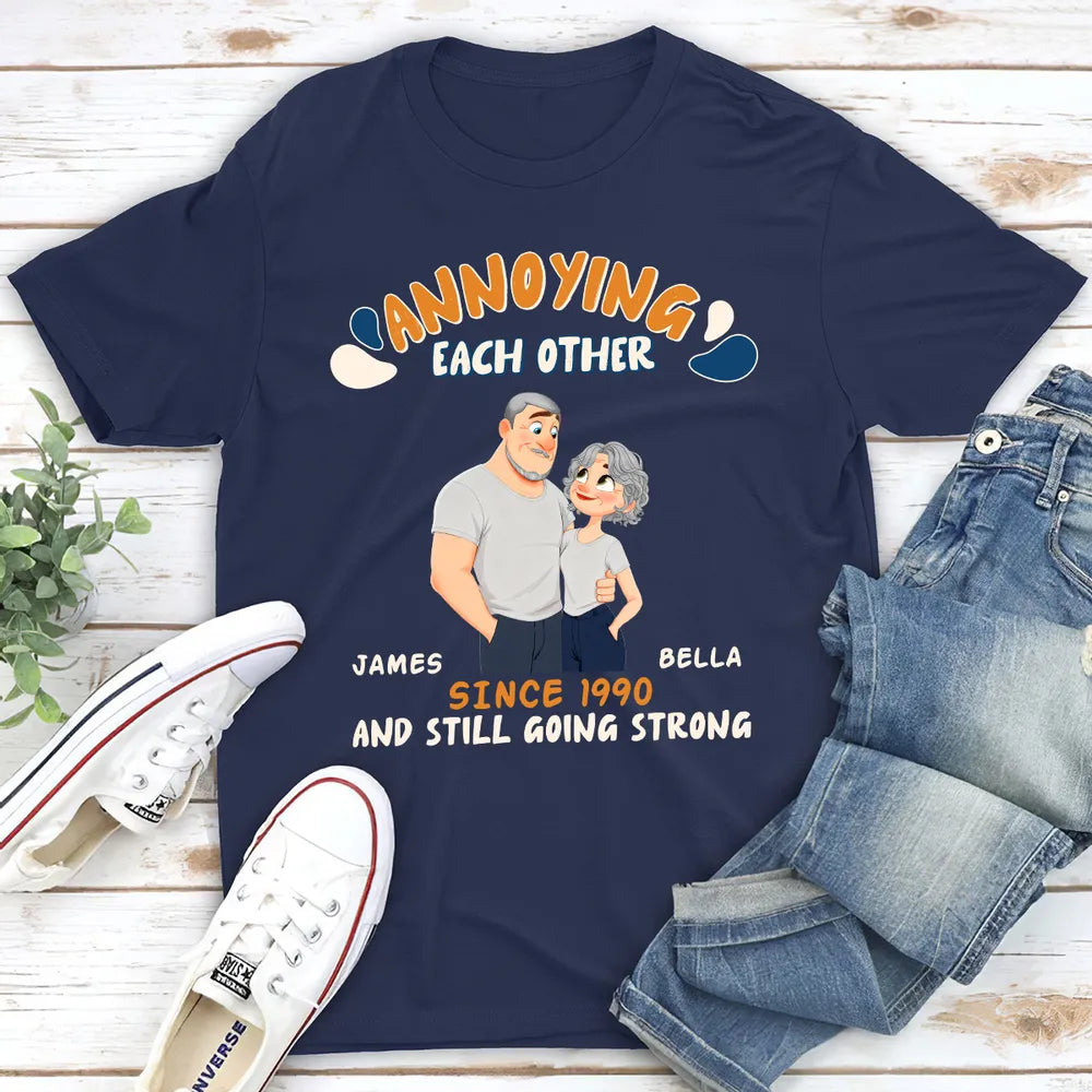 Personalized Couple Caricature Classic Tee With Your Text - Funny Love Gift For Husband Or Wife