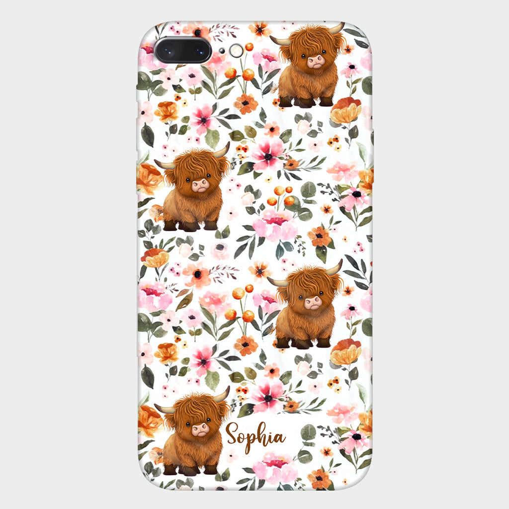 Floral Highland Cow - Personalized Highland Cow Full Print Phone Case