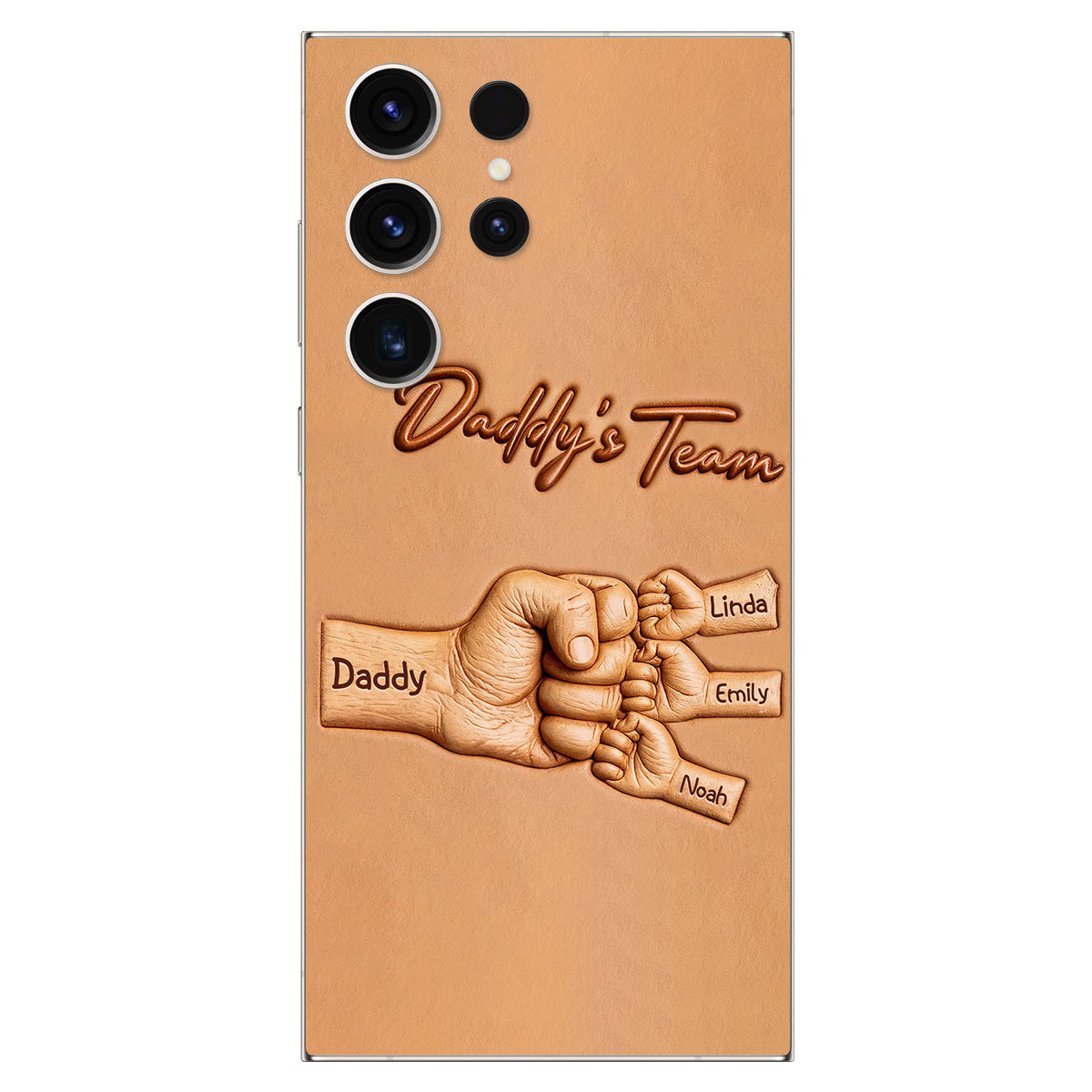 Daddy's Team - Personalized Father 3D Embossed Leather Phone Case