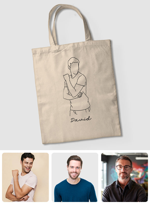 Custom Photo Line Art - Personalized Son Embroidered Tote Bag