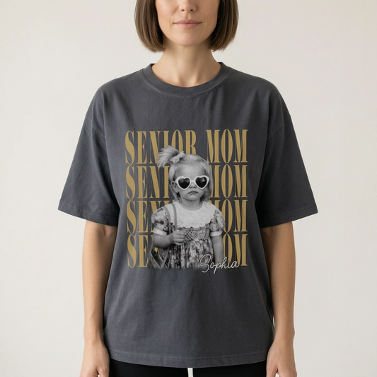 Personalized Senior Mom Classic Tee With Custom Photo Style Print, Vintage Look Unique Gift For Proud Moms