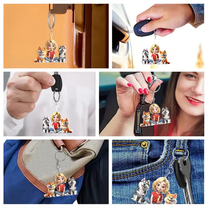 Acrylic Keychain with Pet & Owner Illustration, A Fun and Heartwarming Gift for Everyday Use
