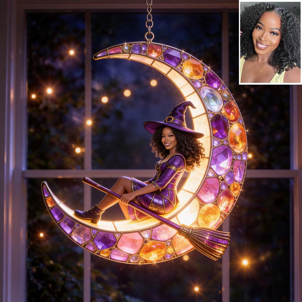 Beautiful Witch, Crescent Moon - Personalized Witch LED Light Acrylic Sign