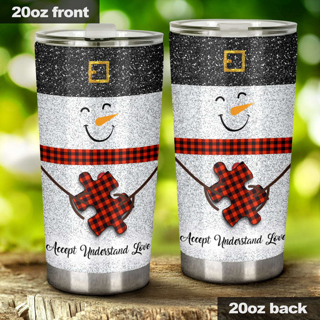 Accept Understand Love - Autism Awareness Tumbler With Faux Glitter Print 0622