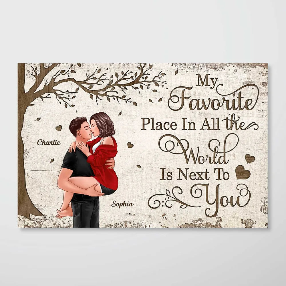 Personalized "Favorite Place In All The World" Couple Kissing Canvas/Poster - A Perfect Valentine's Day Gift for Couples