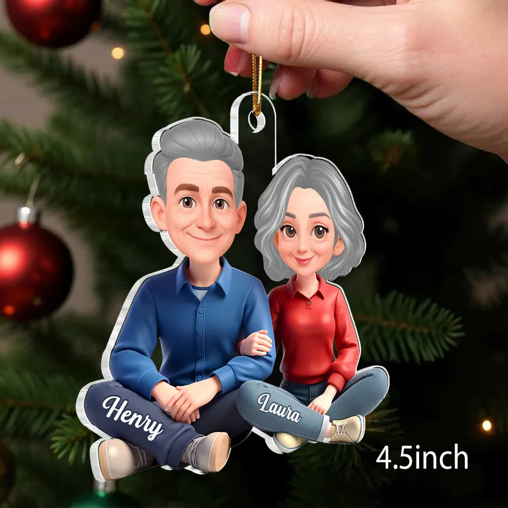Personalized Couple Acrylic Ornament, Cute Cartoon Sitting Together, Unique Gift for Him or Her