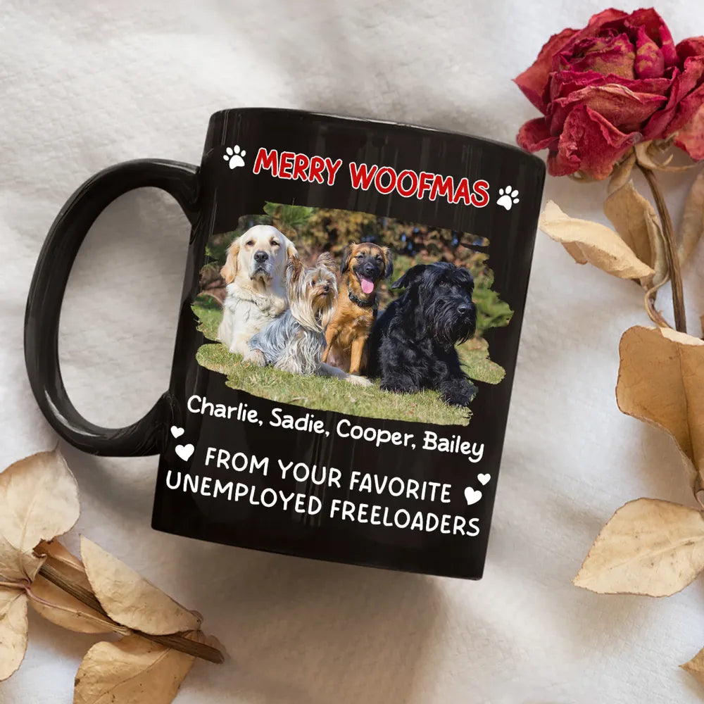 Custom Pet Full Color Mug with Funny Merry Woofmas Message – Creative Holiday Coffee Gift for Dog Mom or Dad