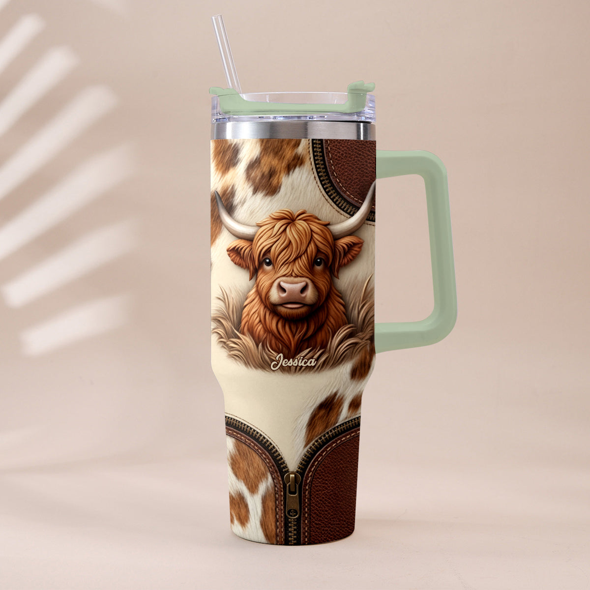 Cute Highland Cow - Personalized Highland Cow Tumbler With Plush Charm