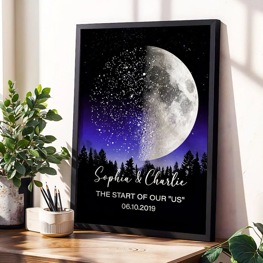 Personalized Moon Phase Star Map Poster for a Couple, Night Sky Wall Art, Unique Romantic Gift for Anniversary or Wedding
