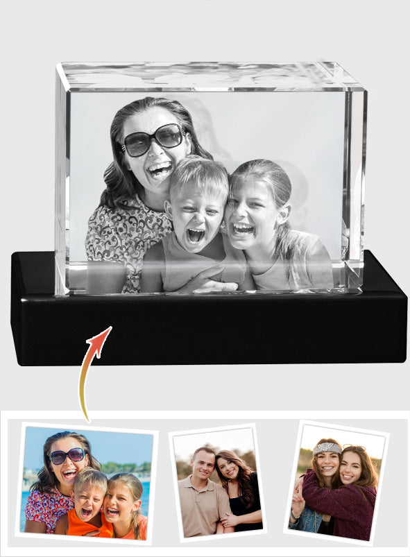 Custom Photo - Personalized Step Mom Laser Engraving 3D Cuboid Shaped Crystal Lamp