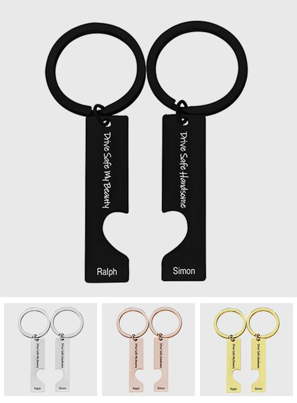 Drive Safe Matching Heart - Personalized Couple Drive Safe Matching Keychain