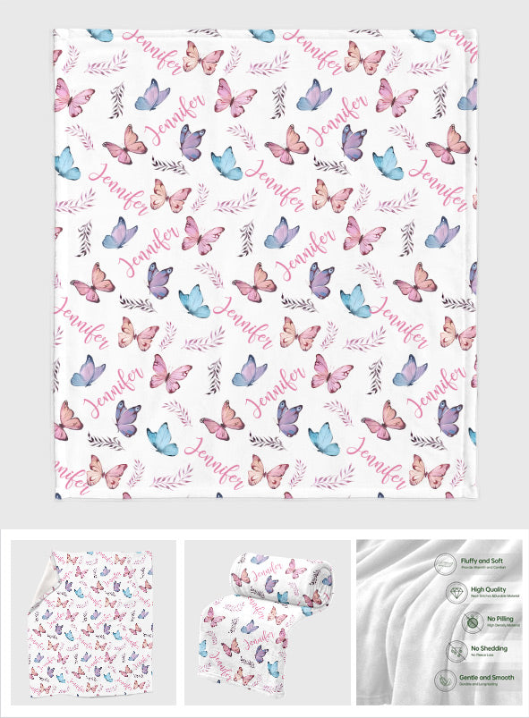Butterfly Custom Name - Personalized Daughter Blanket