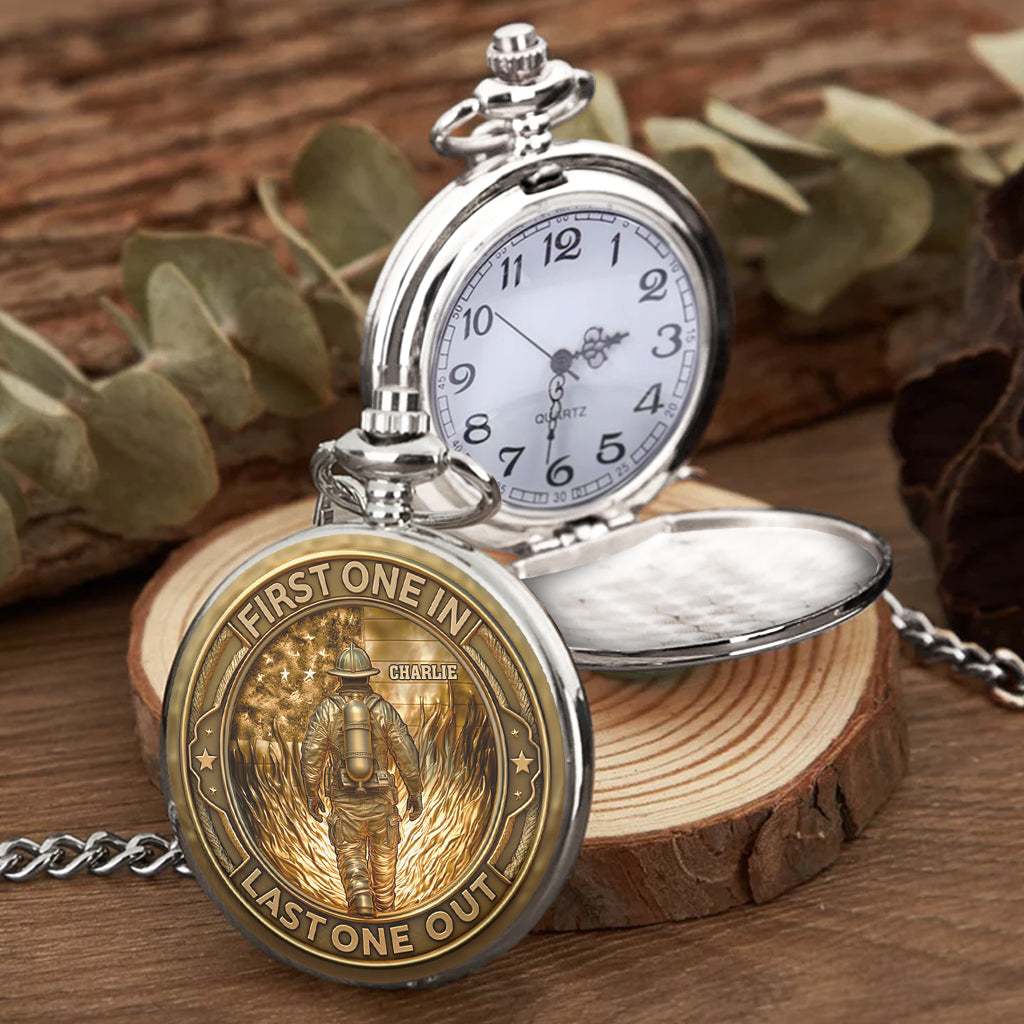 First In Last Out Fire Dept - Personalized Firefighter Pocket Watch