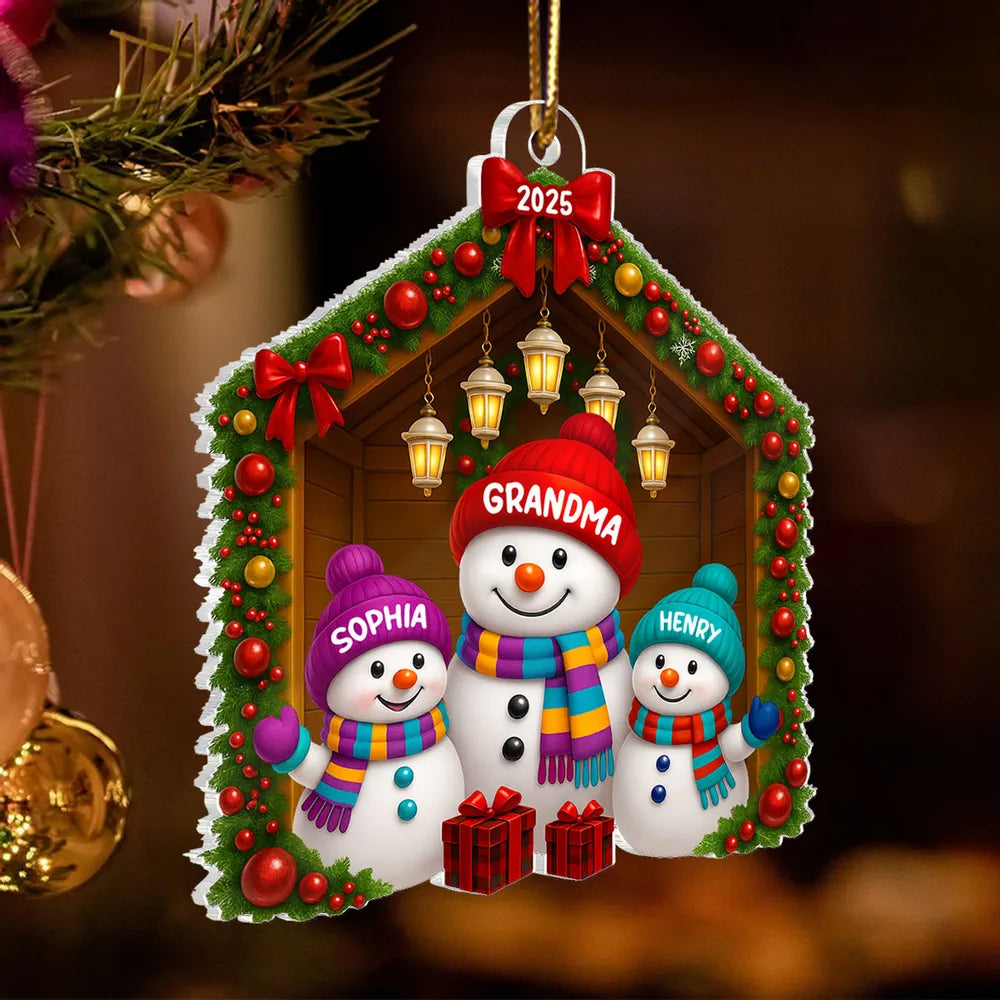 Snowman Grandma & Grandchild Acrylic Ornament – Heartwarming Christmas Gift for Grandparents & Family