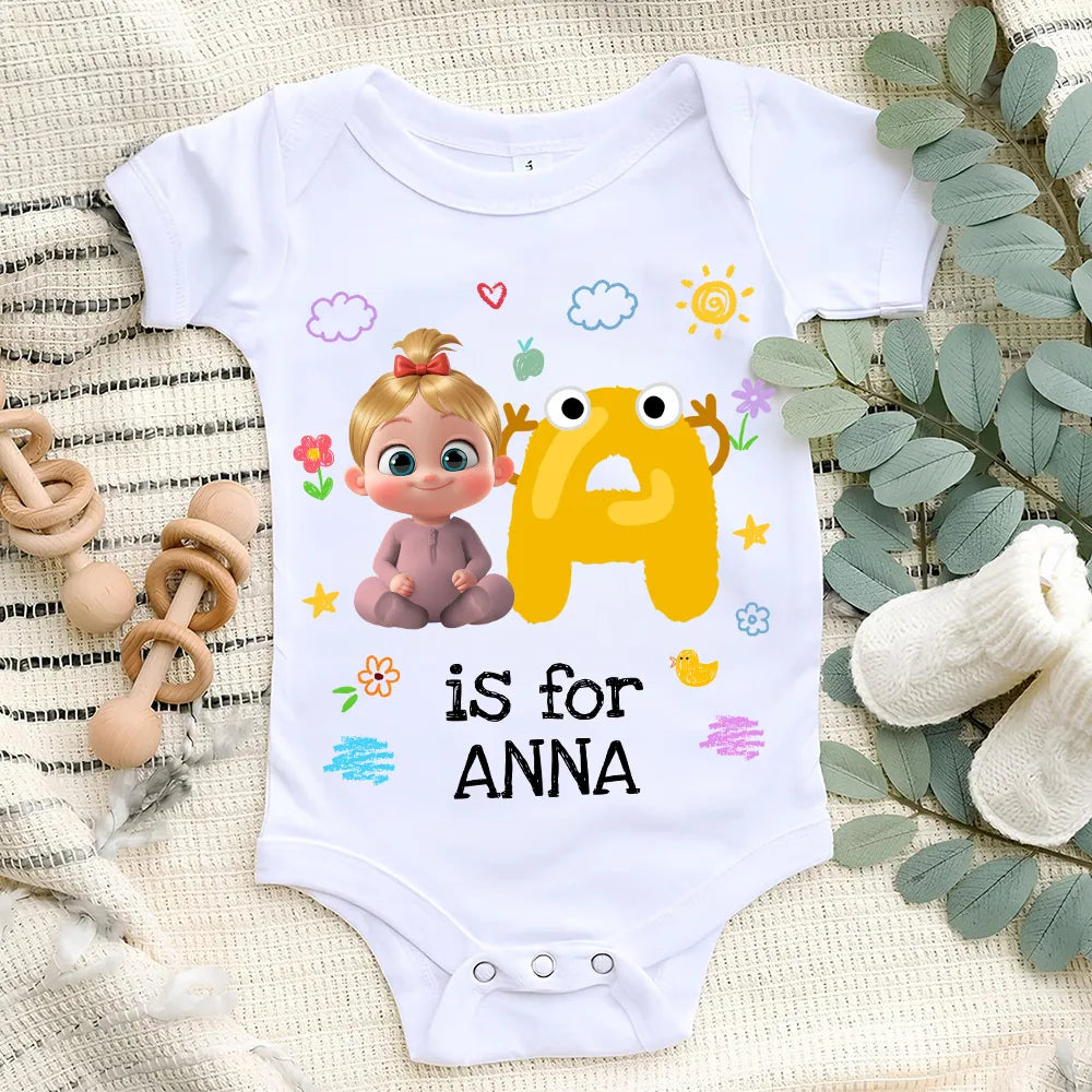 Short Sleeve Baby Onesie, Personalized A Is For Name Cute Print - Photo-Ready Newborn Gift Idea