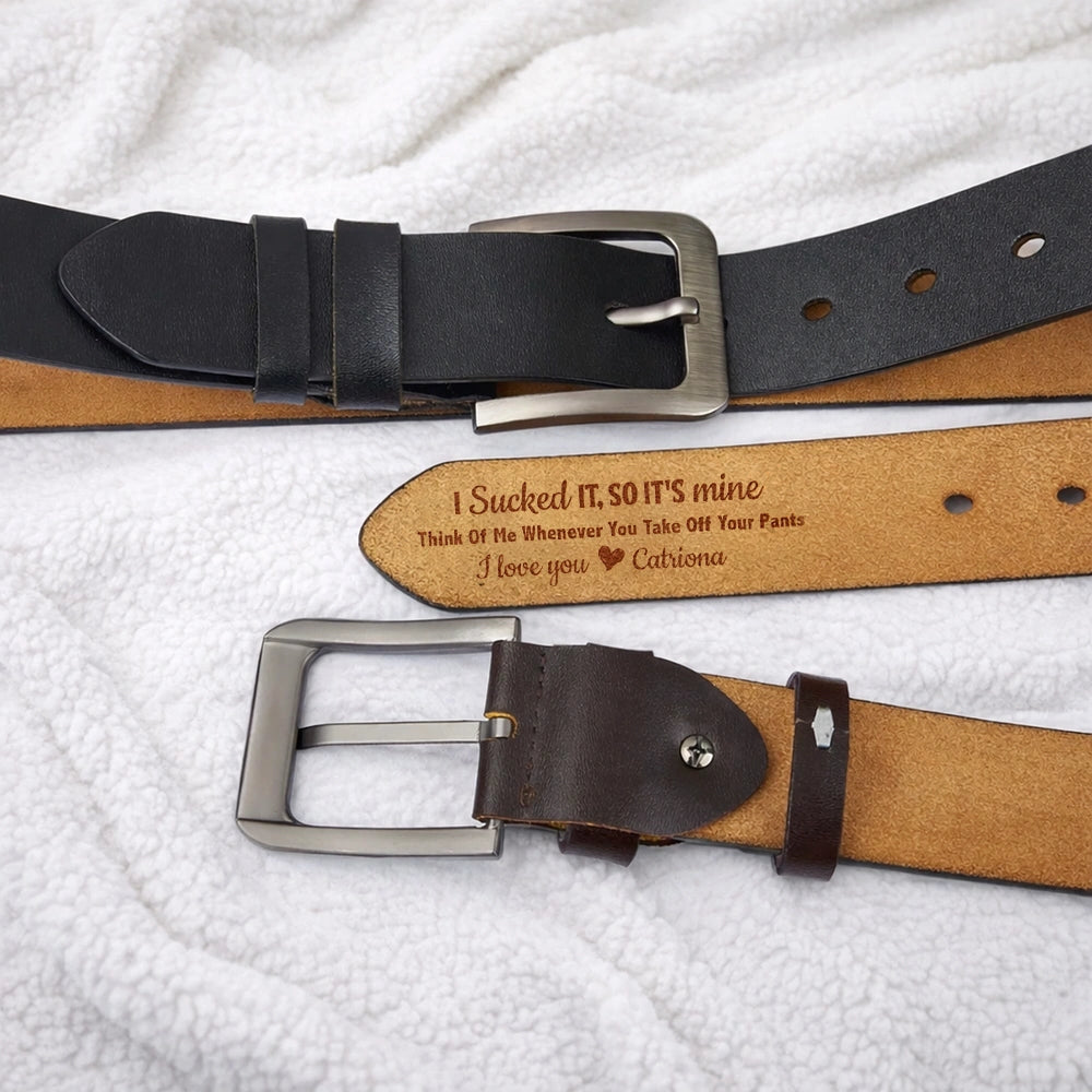Personalized Leather Belt with Flirty Printed Message, Classic Brown Style, Unique Gift for Him or Your Partner