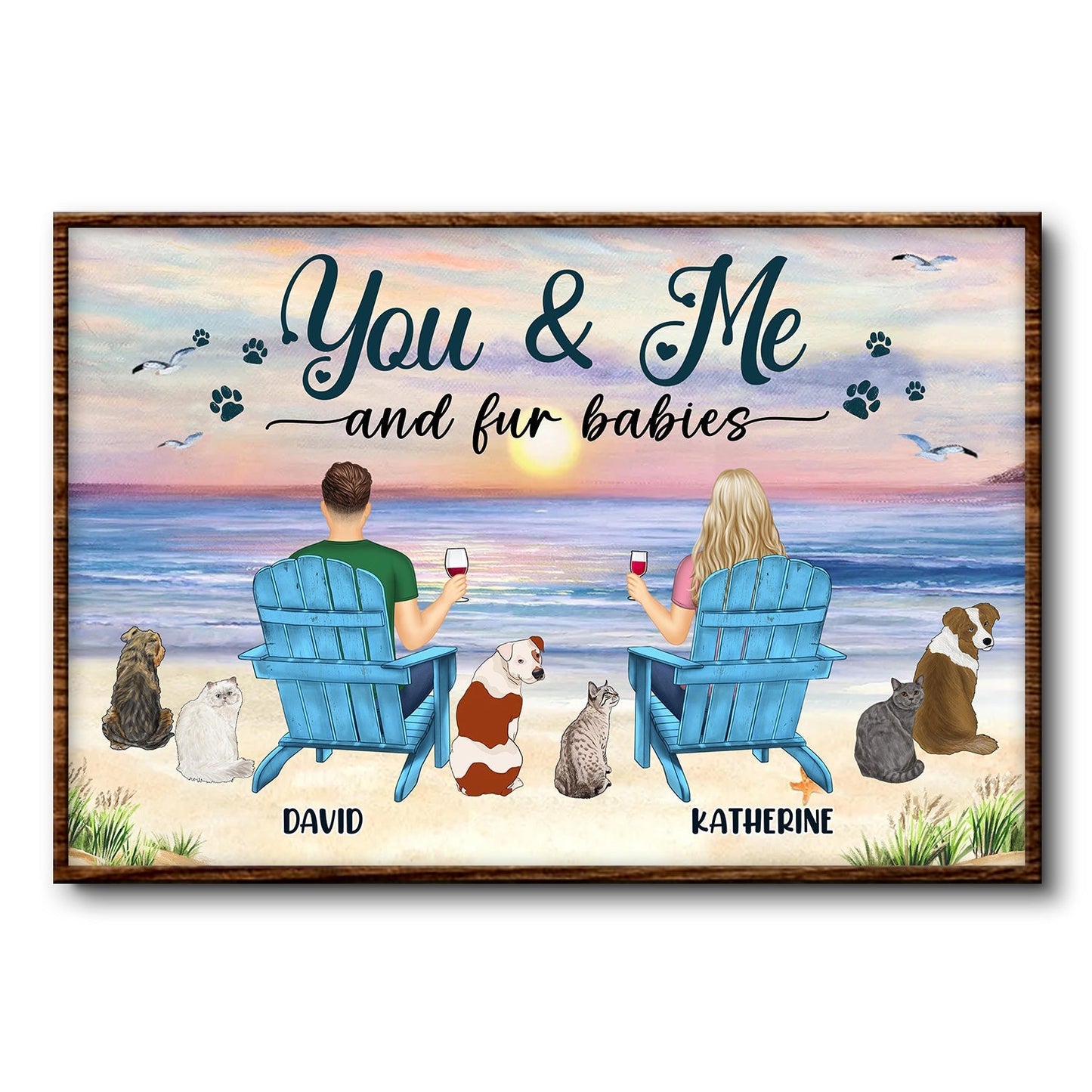 Beach Sunset You, Me & Fur Babies - Personalized Canvas Gift for Pet Lovers