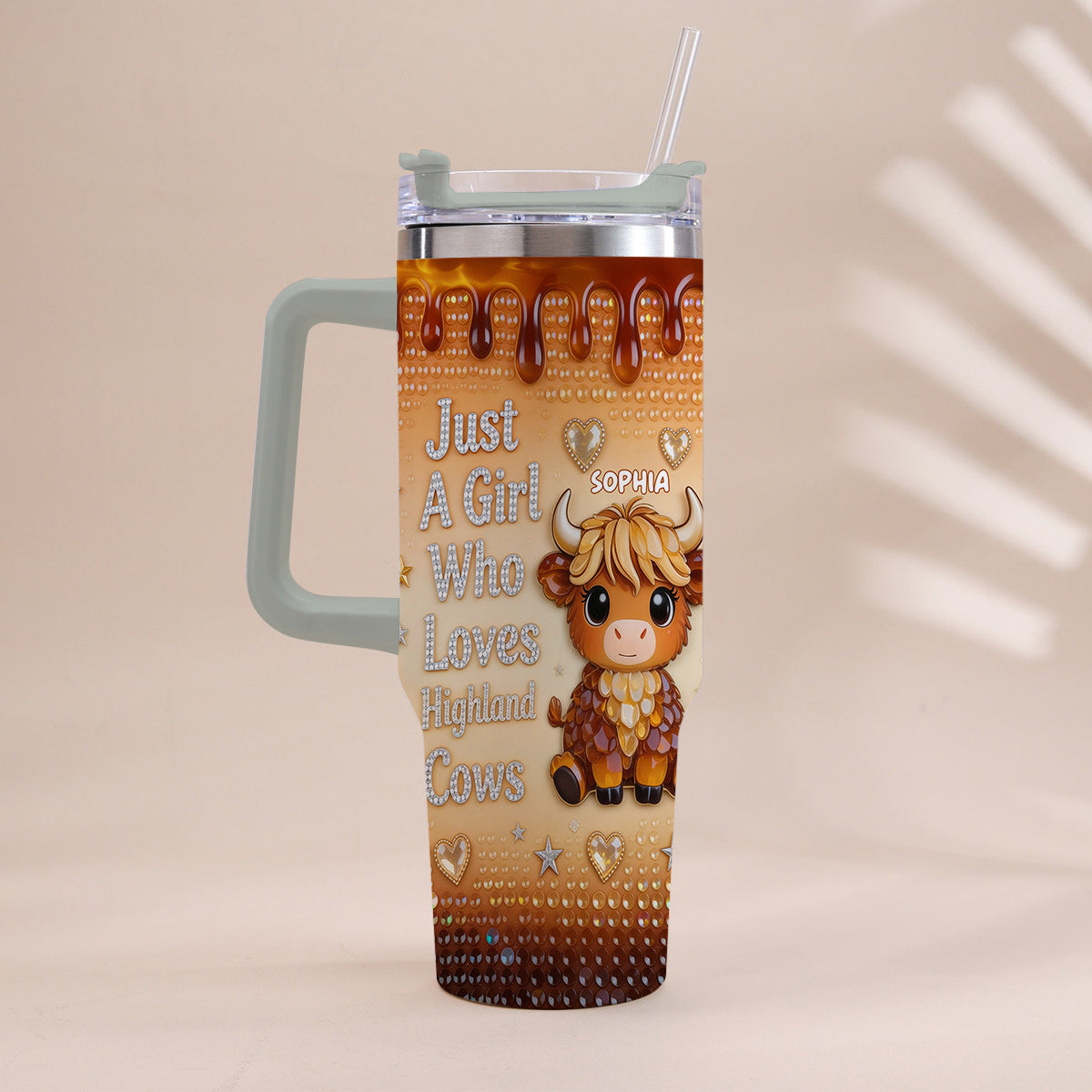 Just A Girl Who Loves Highland Cow - Personalized Highland Cow Tumbler With Handle