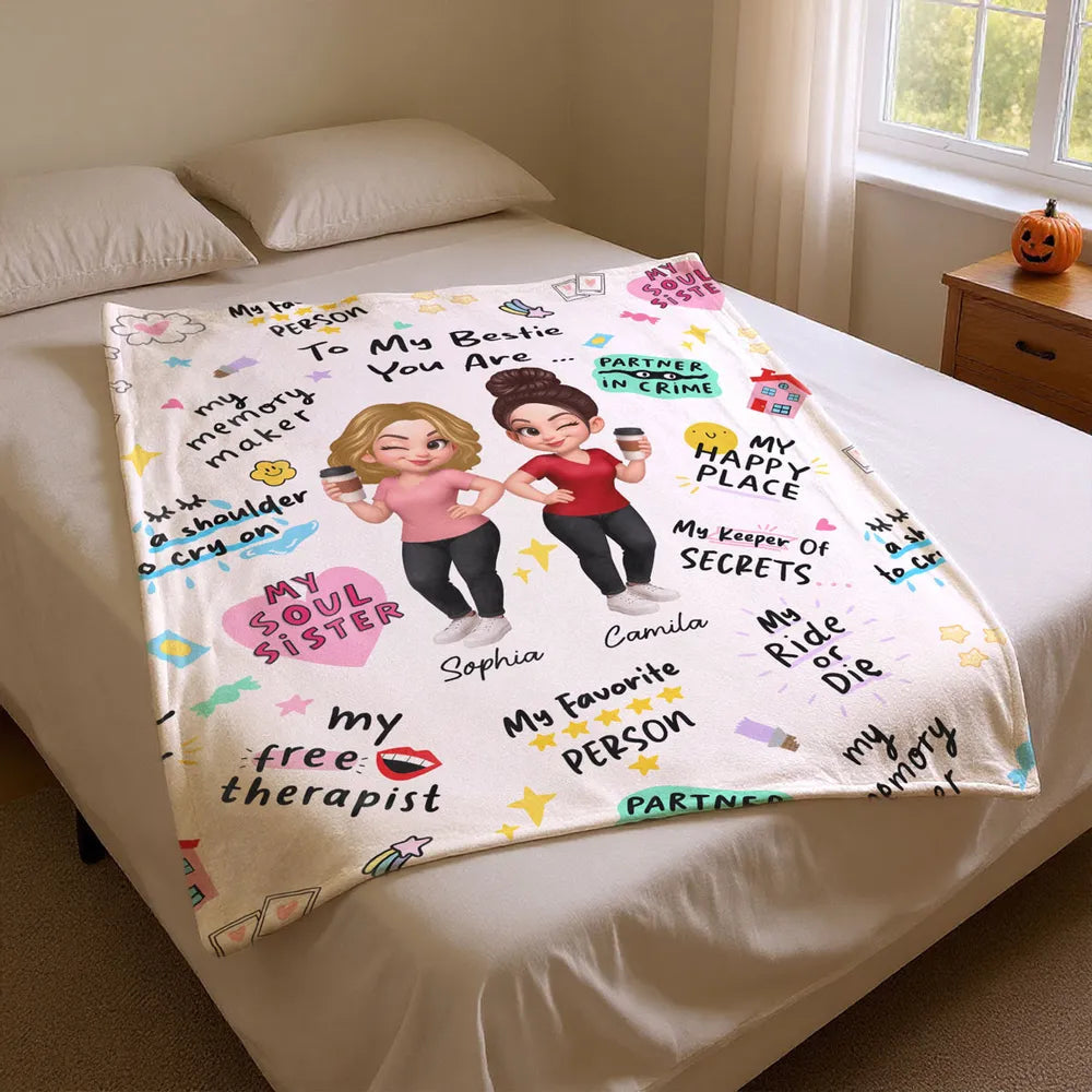 Bestie Blanket – Personalized Cozy Gift for Soul Sisters, High-Clarity Design with Sentimental Friendship Quotes