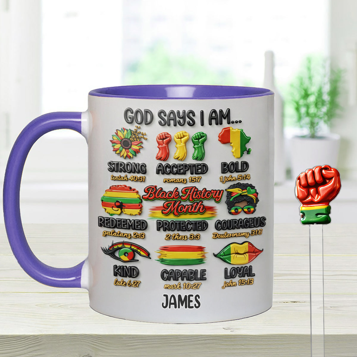 Black History Month, God Says You Are - Personalized African American Set Accent Mug With Acrylic Stirrers
