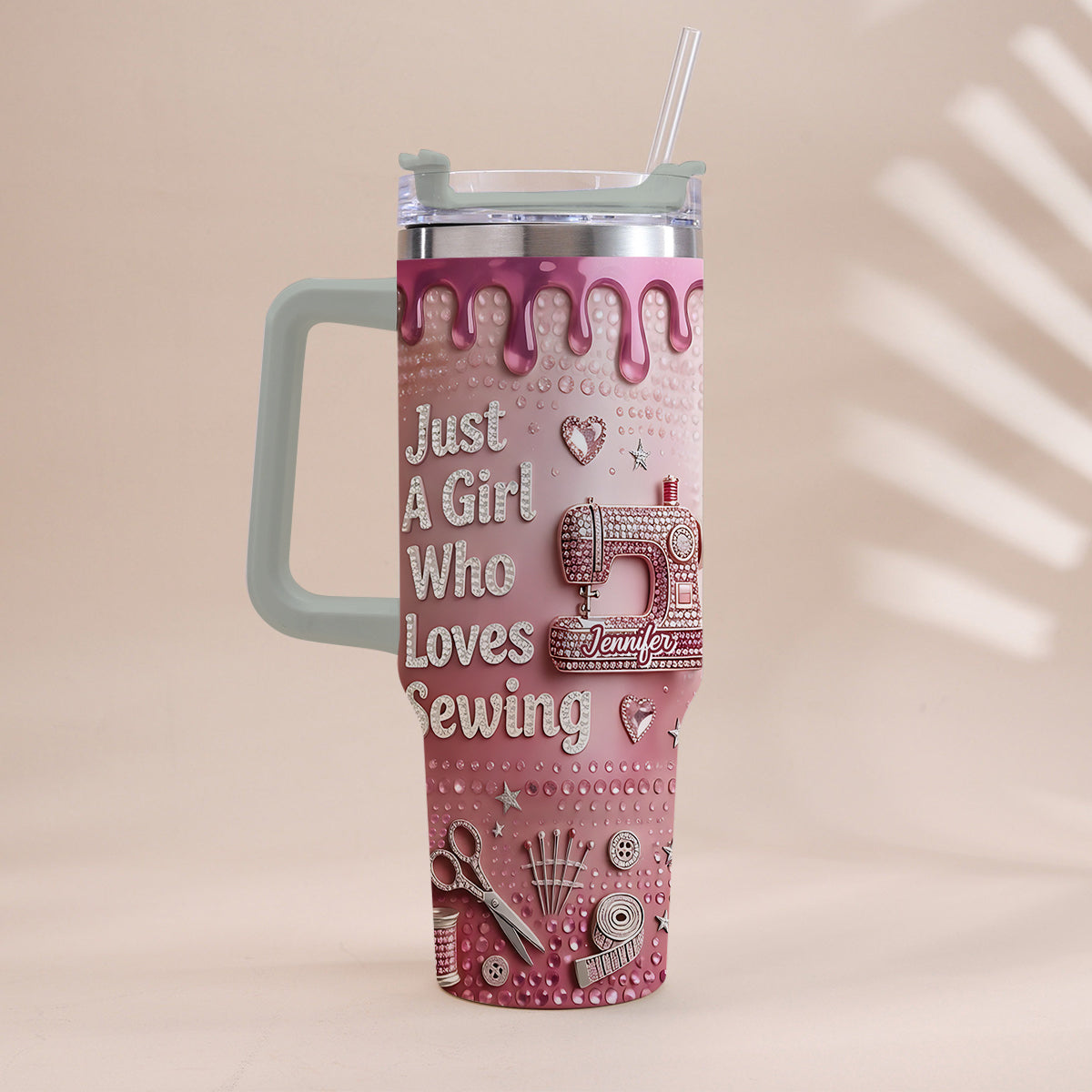 Just A Girl Who Loves Sewing - Personalized Sewing Tumbler With Handle
