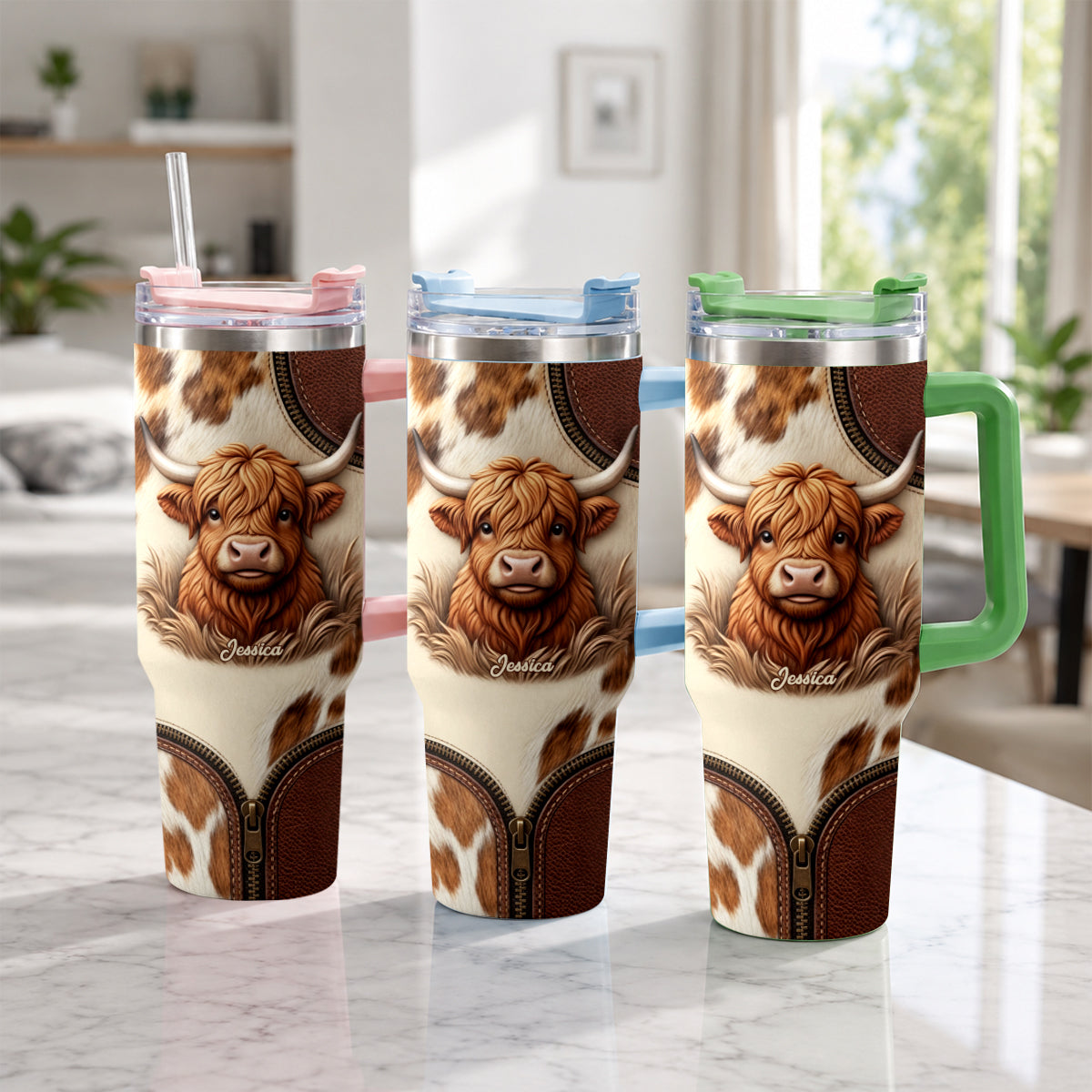 Cute Highland Cow - Personalized Highland Cow Tumbler With Plush Charm