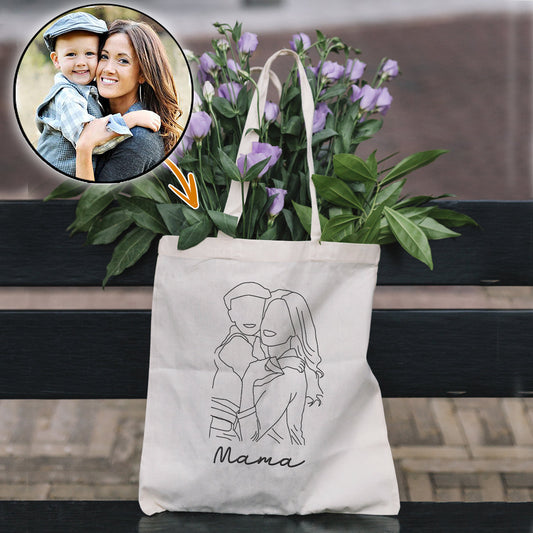 Custom Photo Line Art - Personalized Step Mom Embroidered Tote Bag