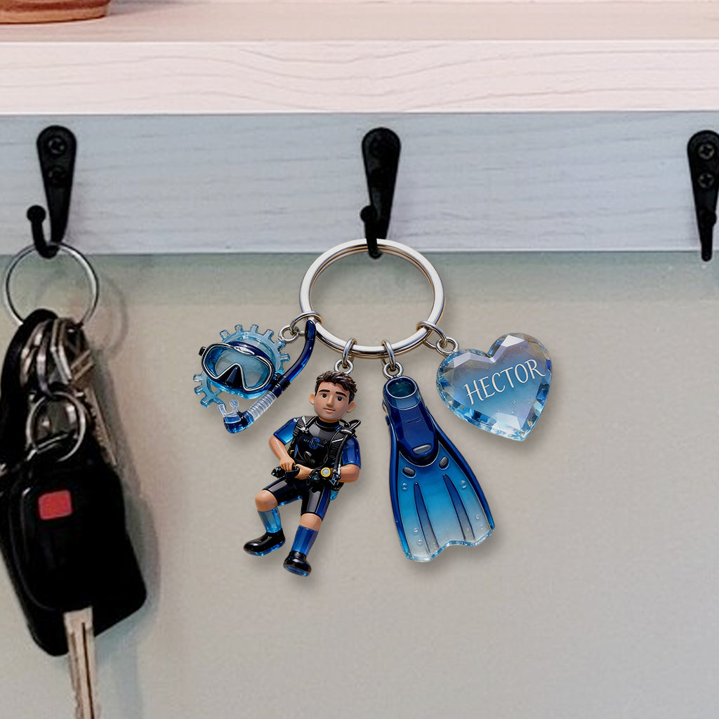 Custom From Any Photo - Personalized Scuba Diving Premium Keychain With Charms