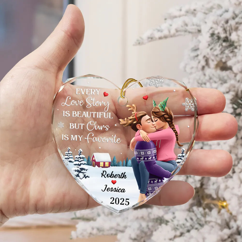 Our Favorite Love Story: Personalized Crystal Heart Christmas Ornament for Couples - Keepsake Gift