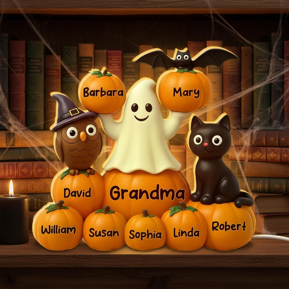 Halloween Pumpkin Acrylic Light Box – Spooky Ghost & Cat Design, High-Clarity Collectible Gift for Families