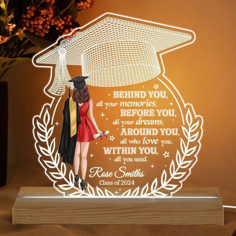 "Personalized 'Behind You All Your Memories' Graduation Gift Custom Shape Warm LED Night Light Plaque"