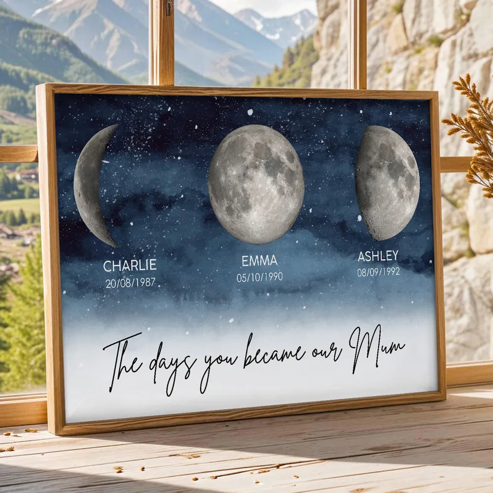 Starry Night Moon Phases Poster, Personalized The Days You Became Our Mum Print, Heartwarming Gift for Mom
