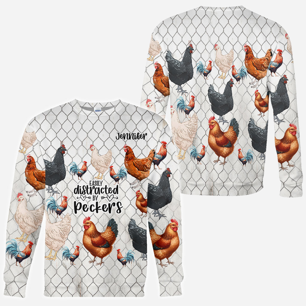 Easily Distracted by Peckers - Personalized Chicken All Over Shirt