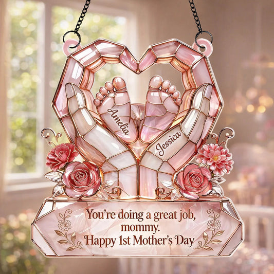 Personalized Acrylic Suncatcher Ornament for New Mom - Happy 1st Mother's Day Window Decor, Sunlight Reflection Unique Gift
