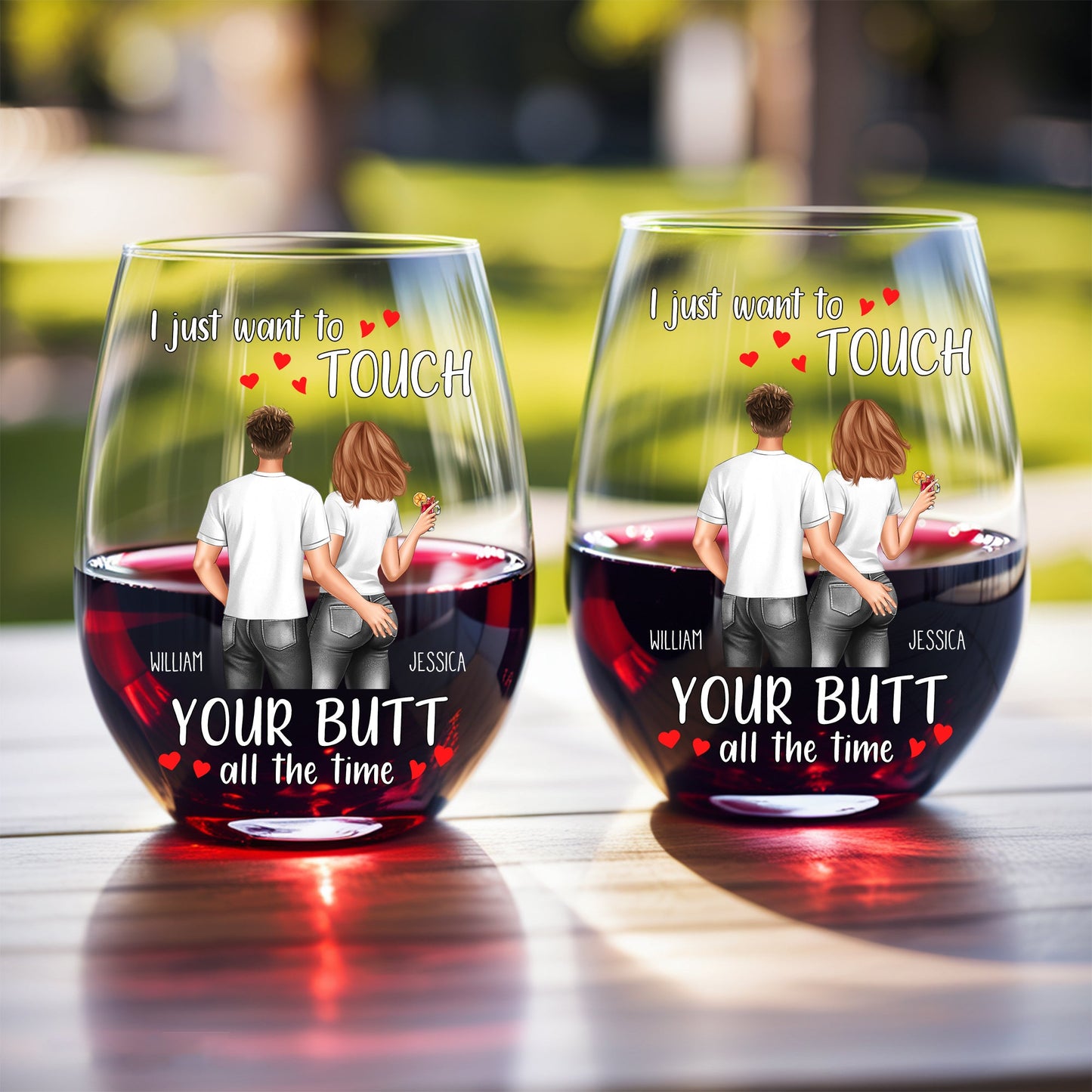 Personalized Valentine's Day Wine Glass - "I Just Want to Touch Your Butt" Funny Gift for Couples