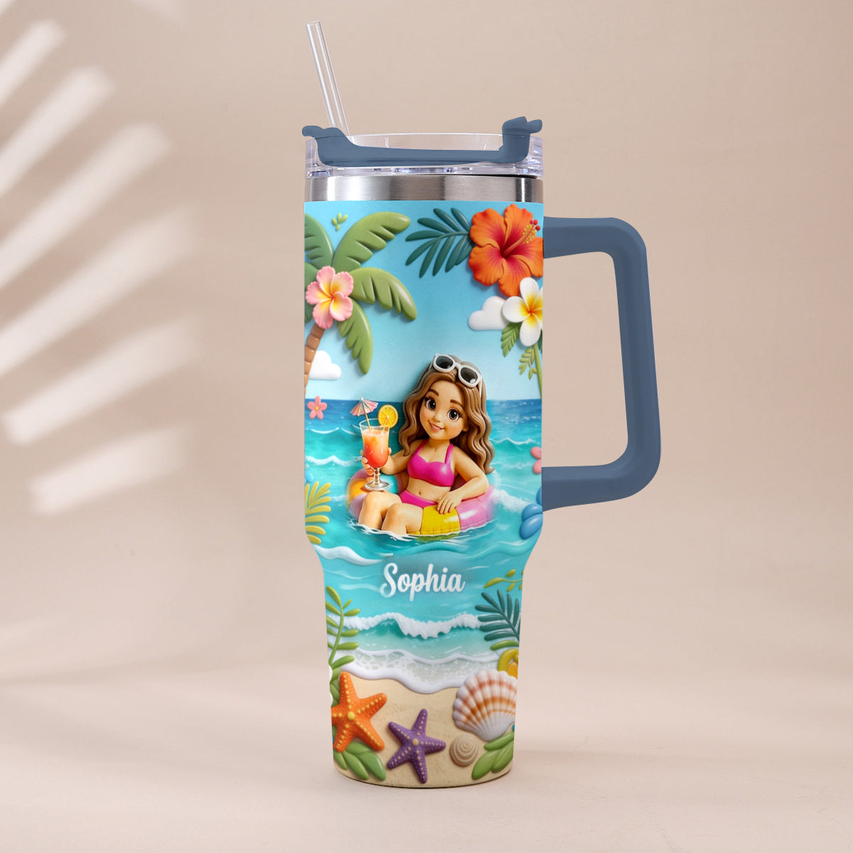 Any Photo Summer Vibes - Personalized Sea Lover Tumbler With Plush Charm