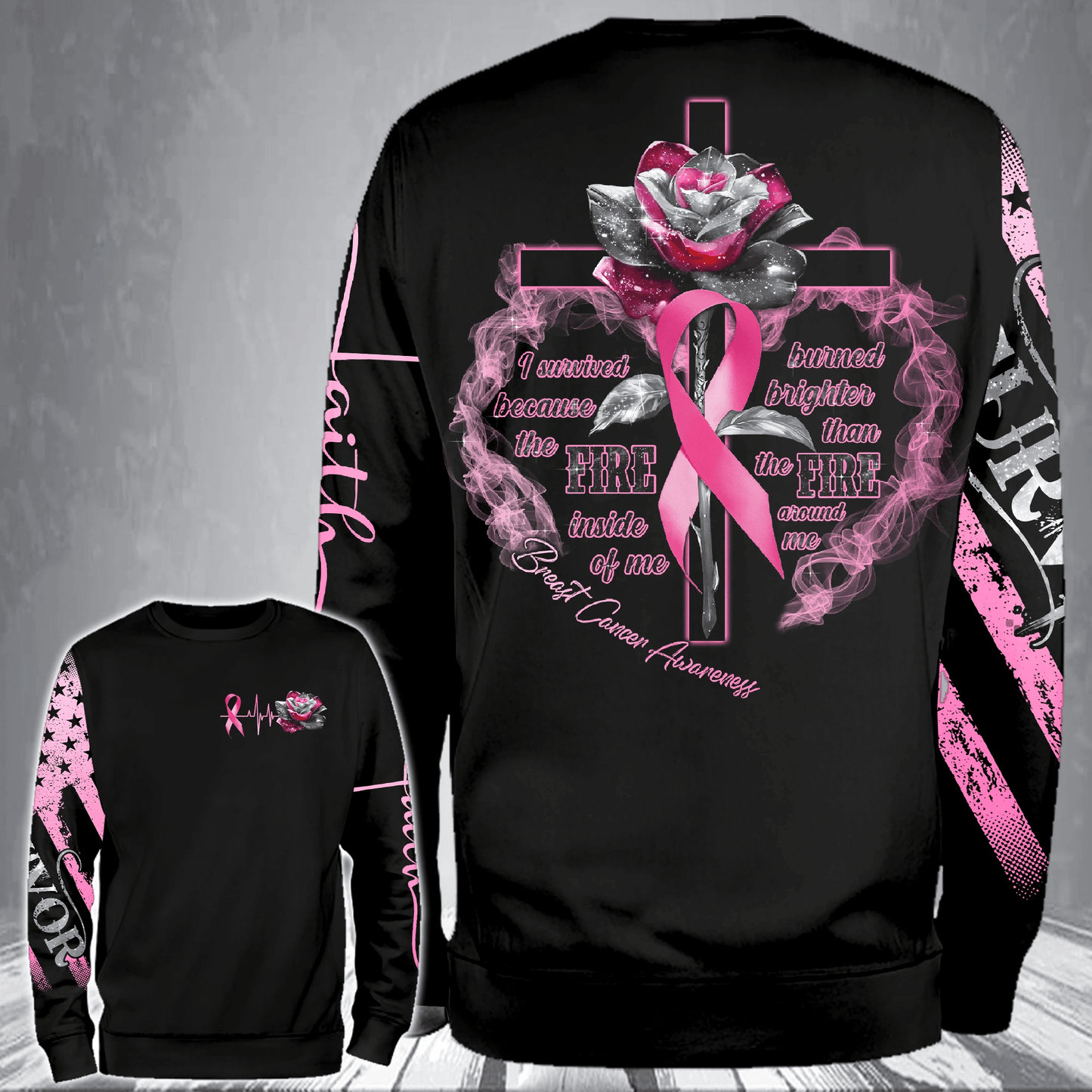 Cross Rose Breast Cancer - Breast Cancer Awareness All Over T-shirt and Hoodie 0822