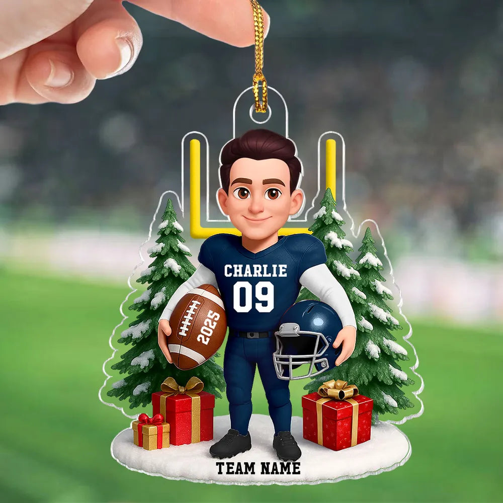 Acrylic Ornament Cute Football Player with Gifts & Trees, Festive Decor, Creative Gift for Kids and Football Lovers