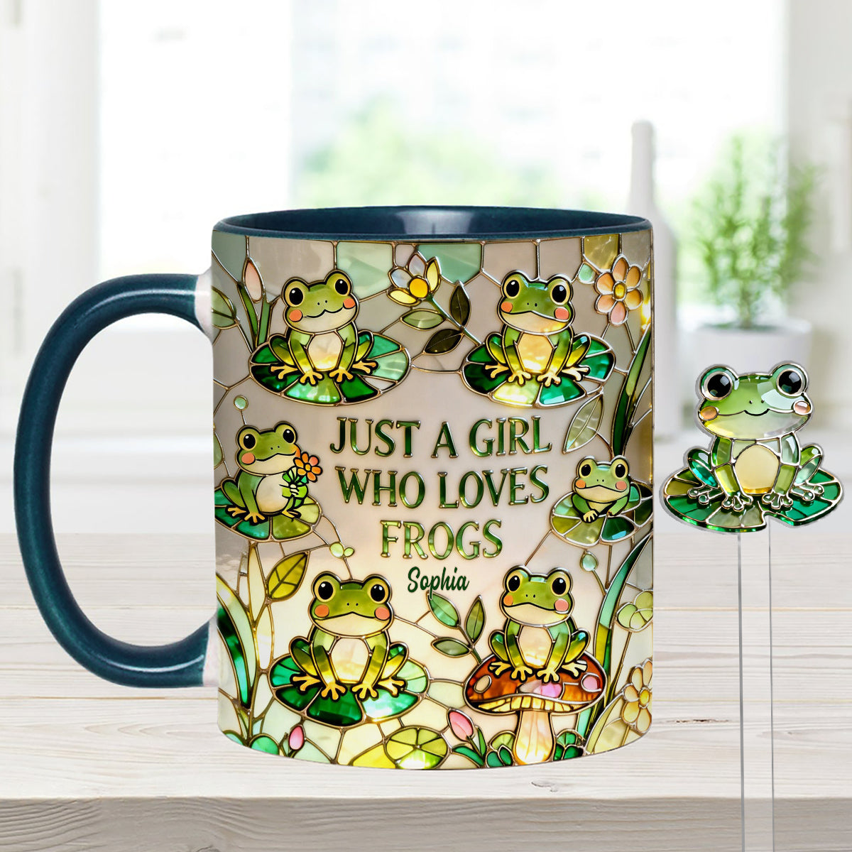Just A Girl Who Loves Frogs - Personalized Frog Set Accent Mug with Acrylic Stirrers
