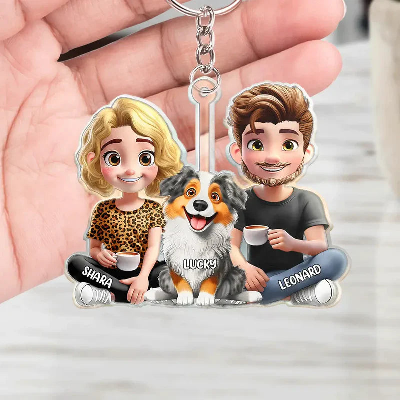 Acrylic Keychain with Pet & Owner Illustration, A Fun and Heartwarming Gift for Everyday Use