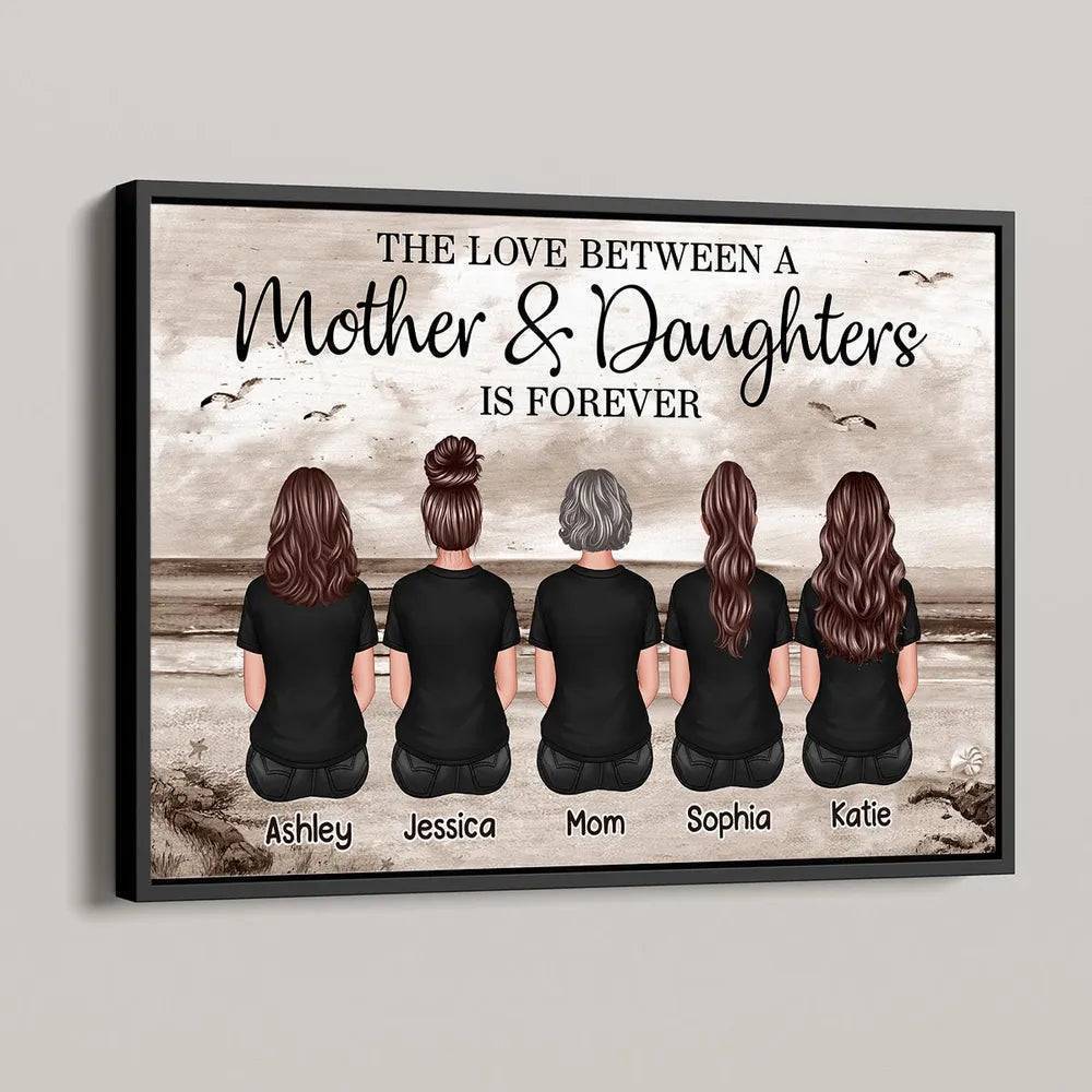 Mom And Sons Daughters Retro Vintage Beach Landscape Personalized Poster, Mother's Day Gift For Mom