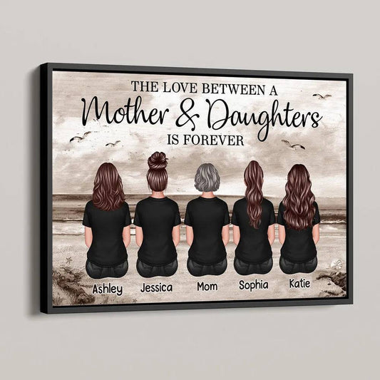 Mom And Sons Daughters Retro Vintage Beach Landscape Personalized Poster, Mother's Day Gift For Mom