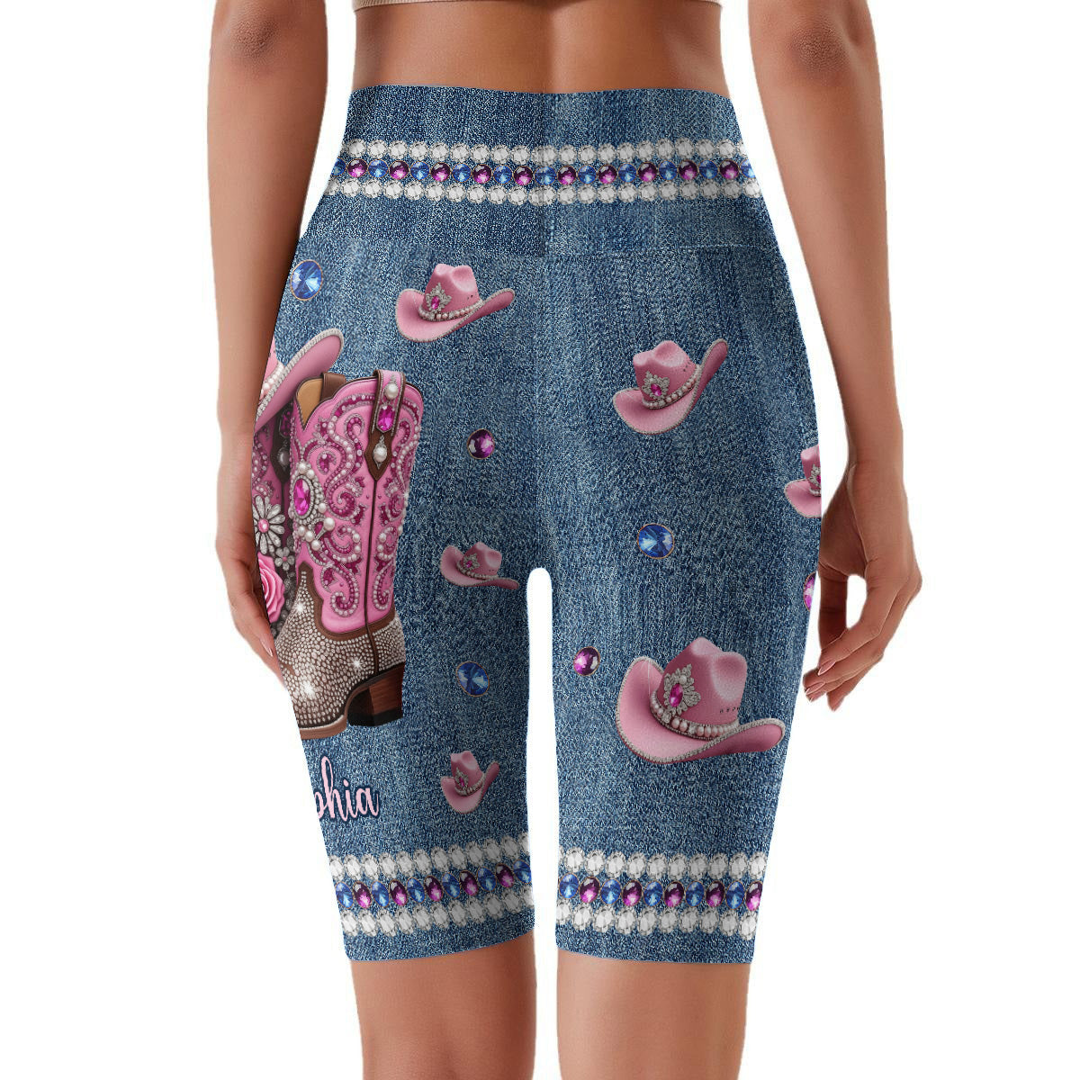 Cool Cowgirl - Personalized Cowgirl High-Waisted Biker Shorts