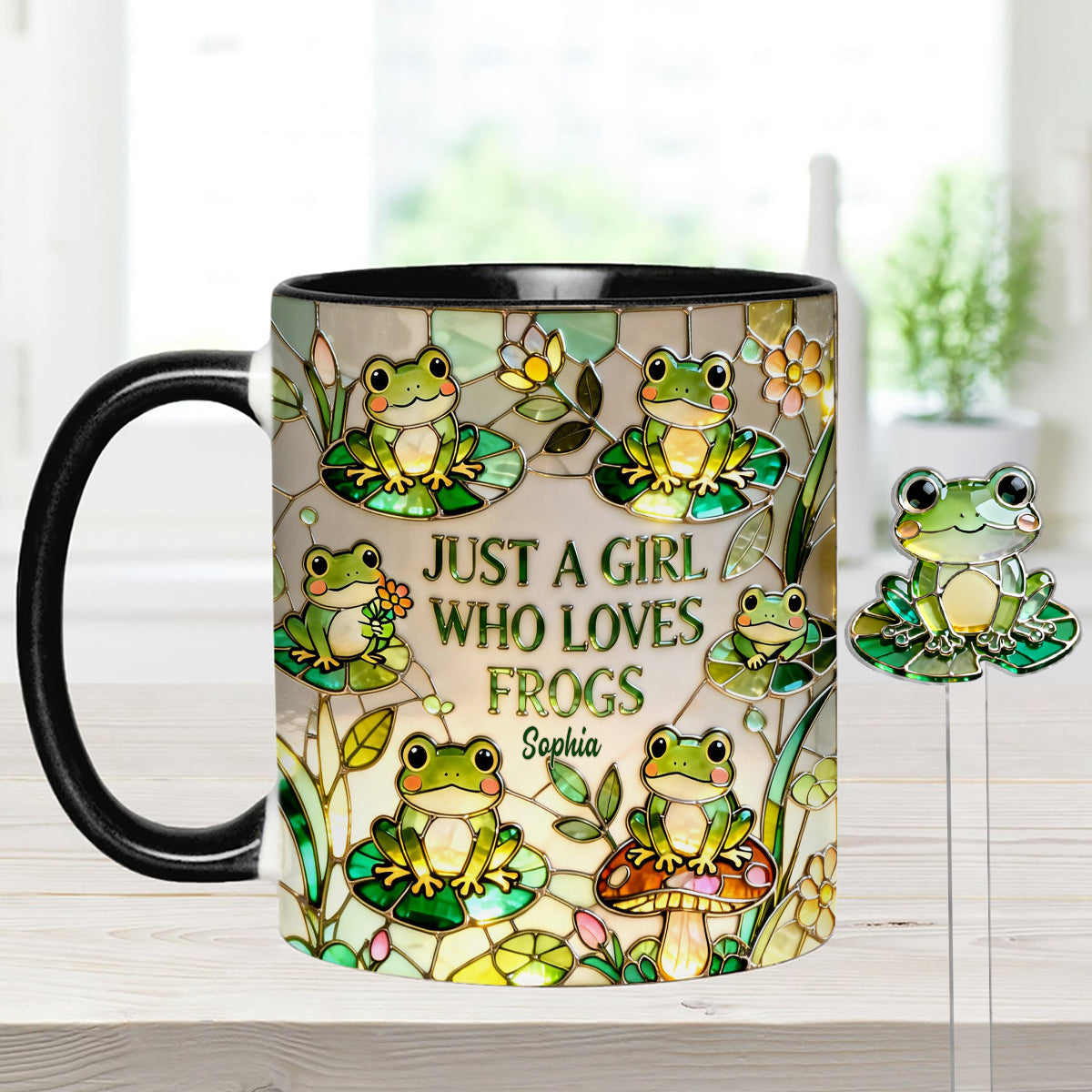 Just A Girl Who Loves Frogs - Personalized Frog Set Accent Mug with Acrylic Stirrers