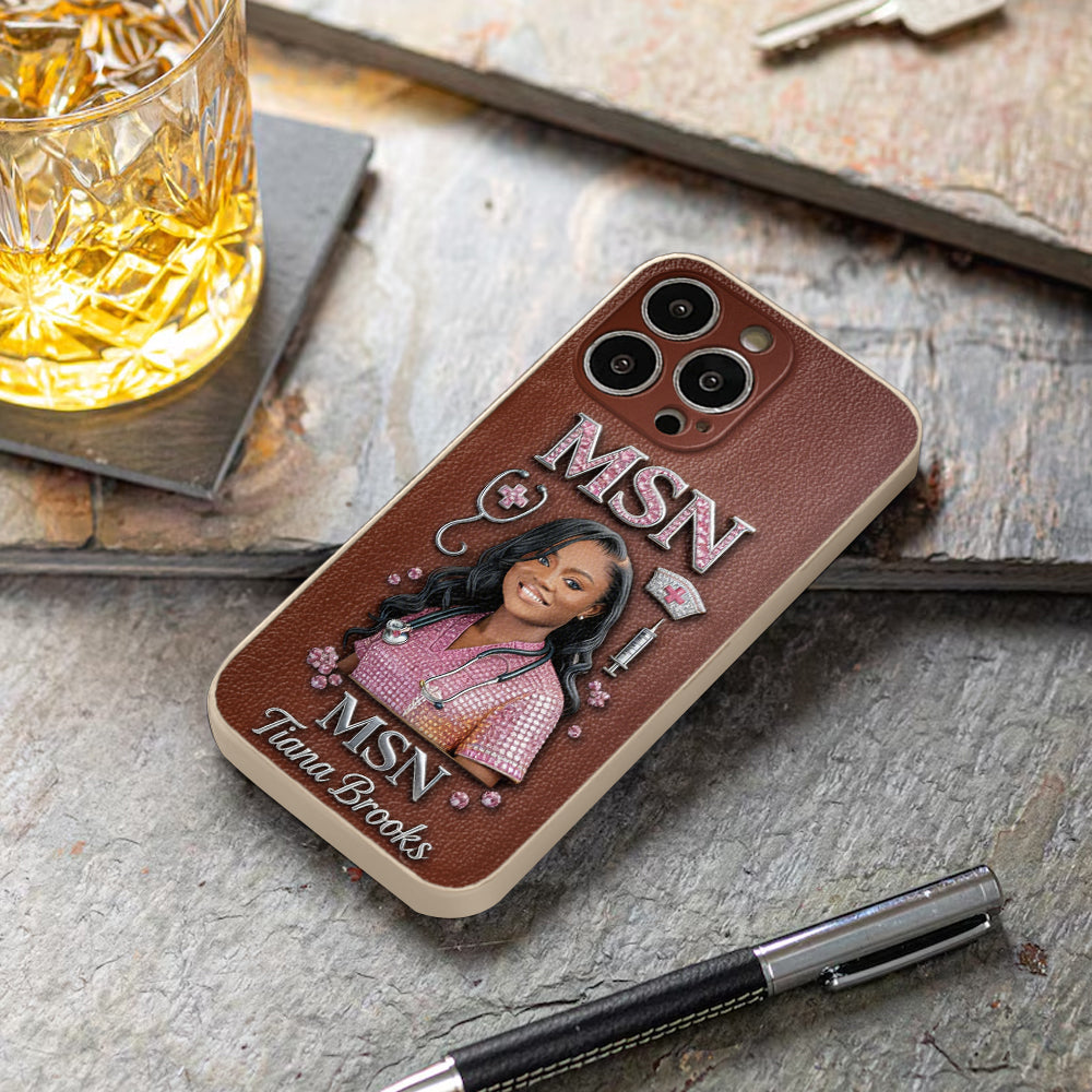 Any Title - Gifts For Nurse, Doctor - Personalized Nurse 3D Embossed Leather Phone Case