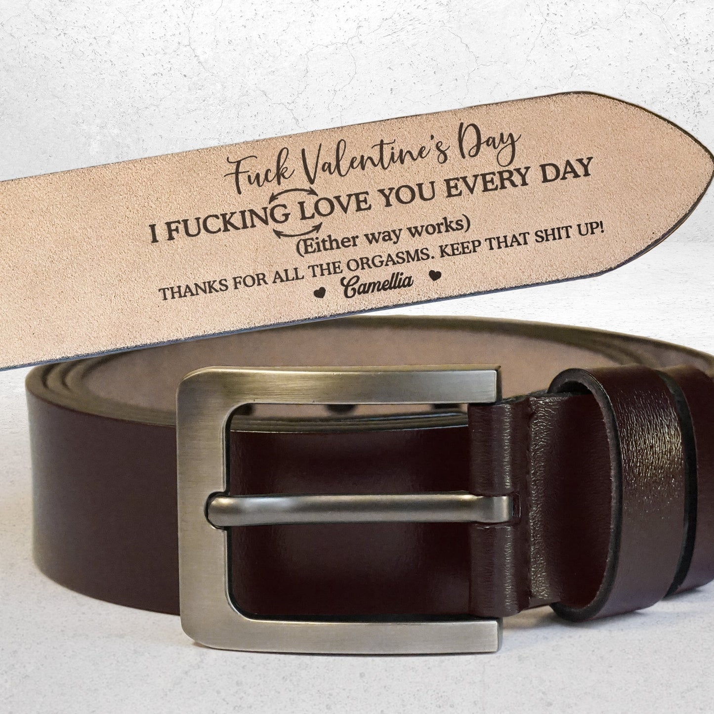 Personalized Leather Belt with Funny Adult Love Quote, Sleek Buckle Daily Wear Accessory, Unique Gift for Couple