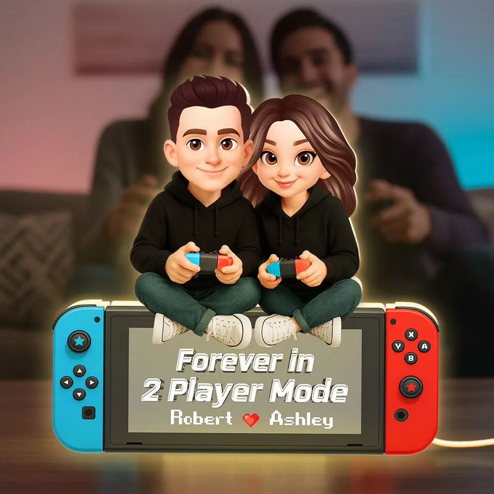 Personalized Acrylic Light Box Gamer Couple Holding Controllers, Starry Night Warm Glow Bedroom Decor, Unique Gift