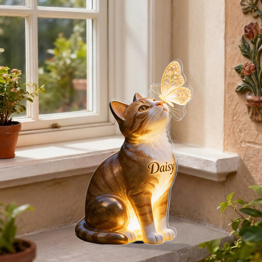 Cat And Butterfly - Personalized Cat Solar Acrylic Light