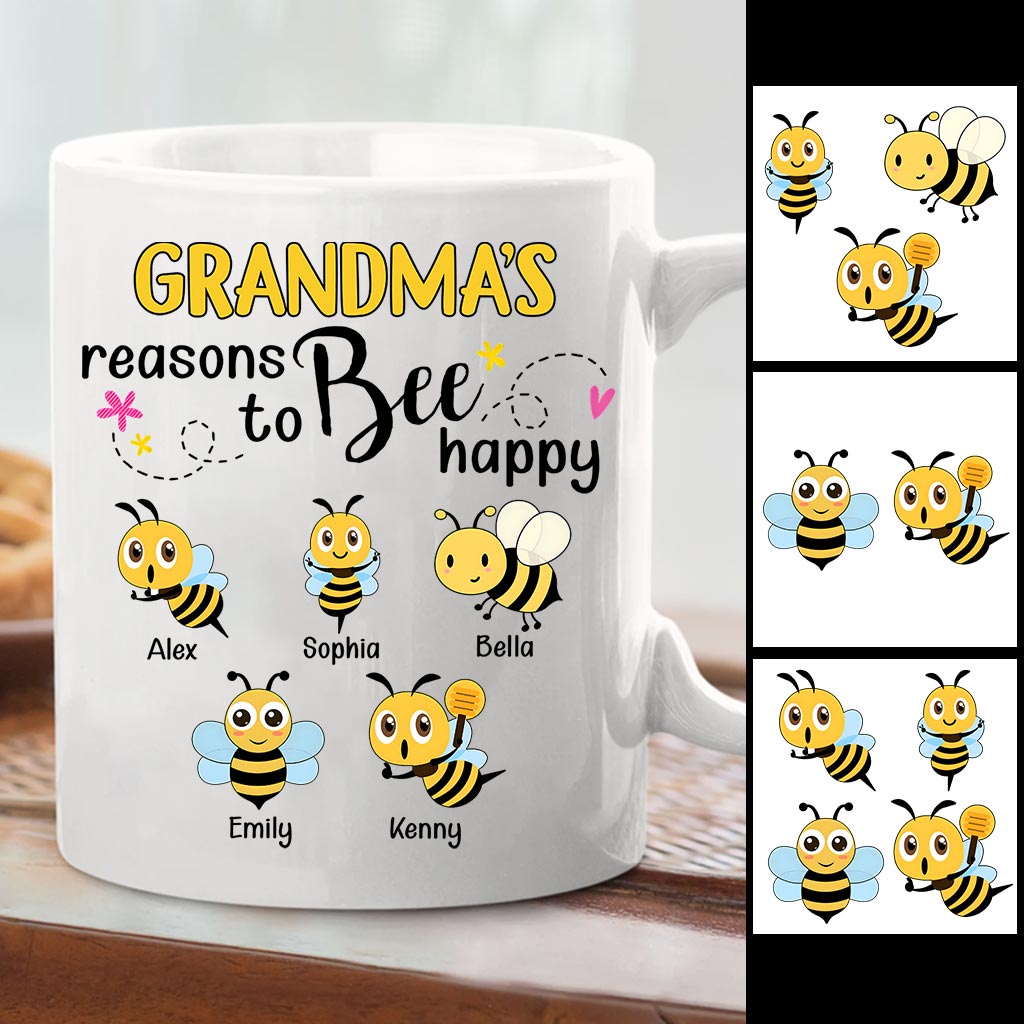 Grandma's Reasons To Bee Happy - Personalized Bee Mug